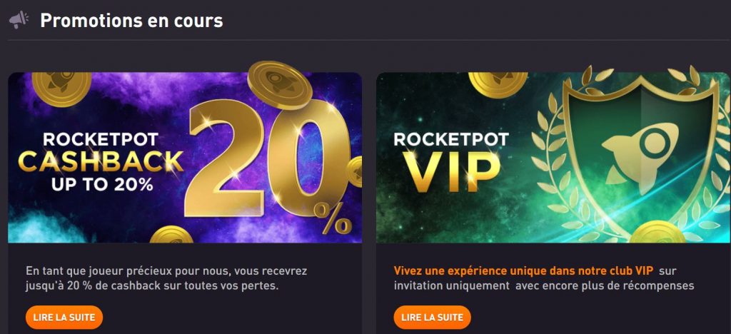 Les bonus sur le casino Rocketpot